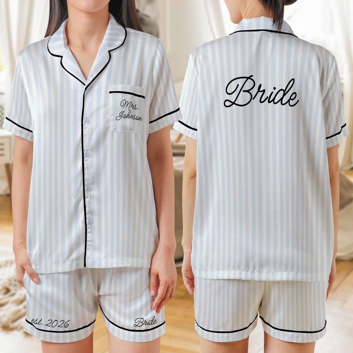 Bride Pajama set, Personalized Bridal PJs Short Sleeve PJ with shorts