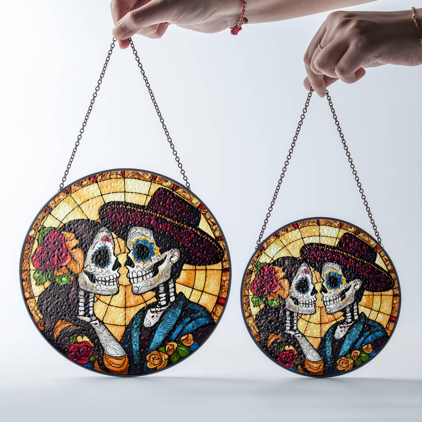 Day of the Dead Sugar Skull Couple Stained Glass SunCatcher Dia de los Muertos