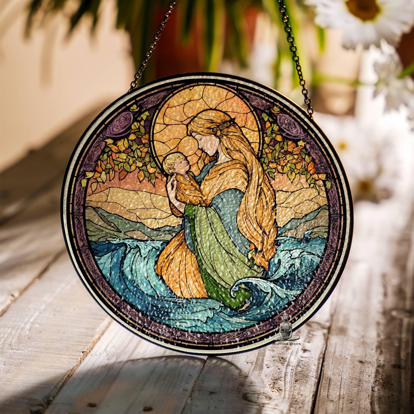 Danu Goddess Stained Glass SunCatcher - Celtic Goddess Window Hanging Decor