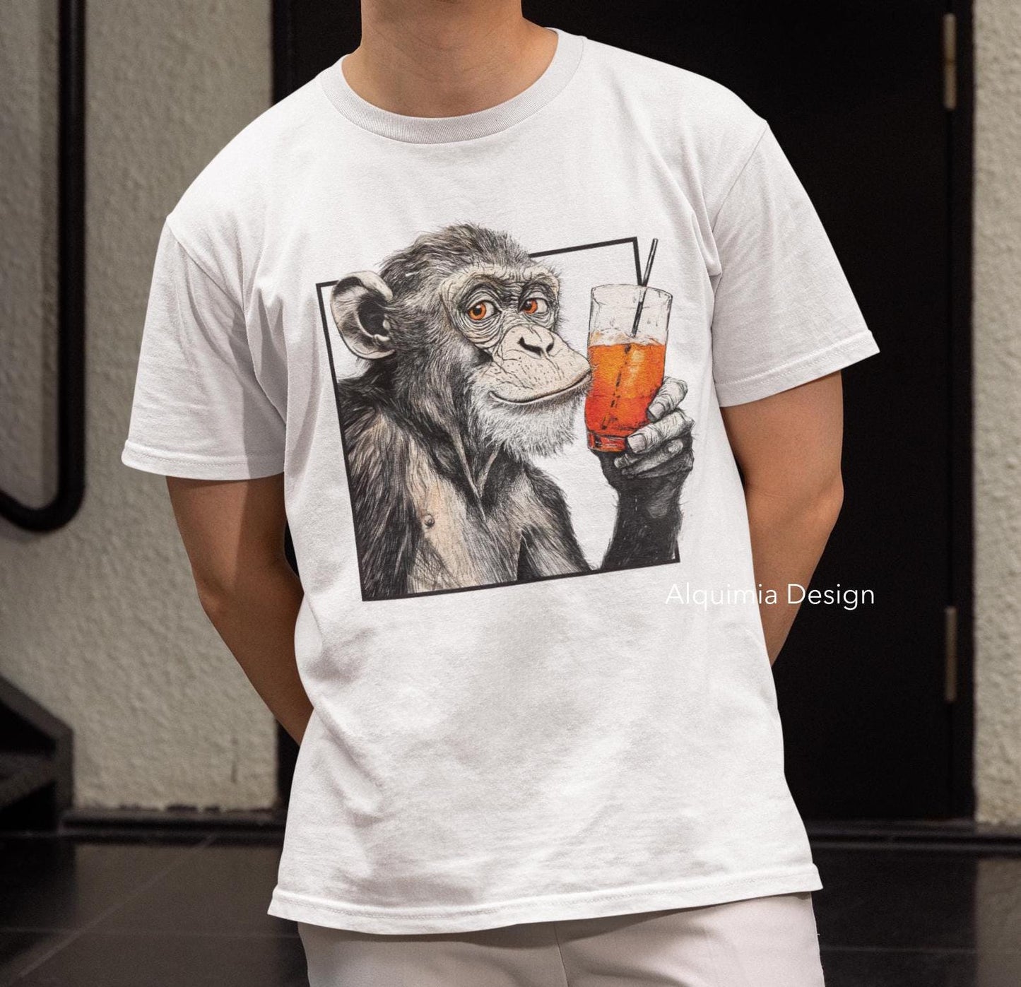 Monkey Drinking Cocktail Shirt Aperol Spritz T- Shirt, Monkey Aperol Spritz Tee