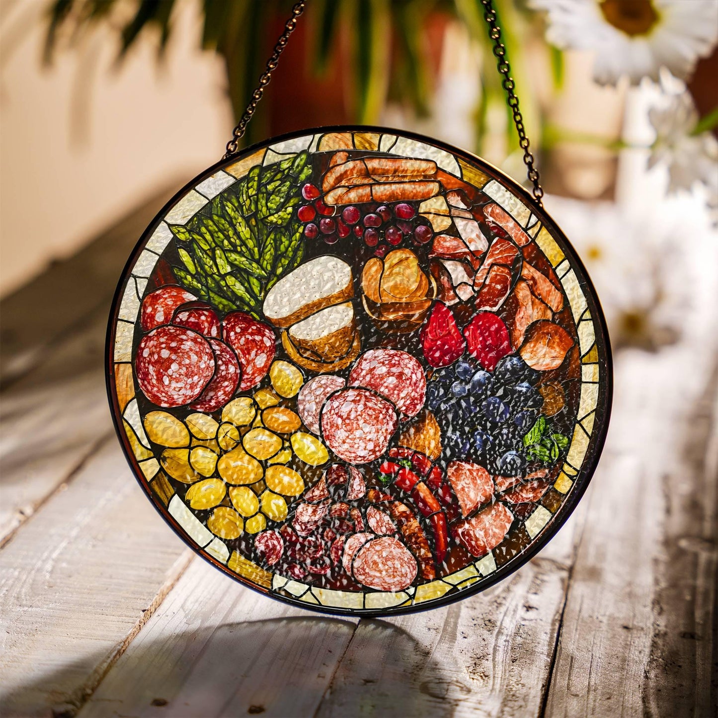 Charcuterie Board Gift Stained Glass SunCatcher Foodie Gifts Window Hanging Art