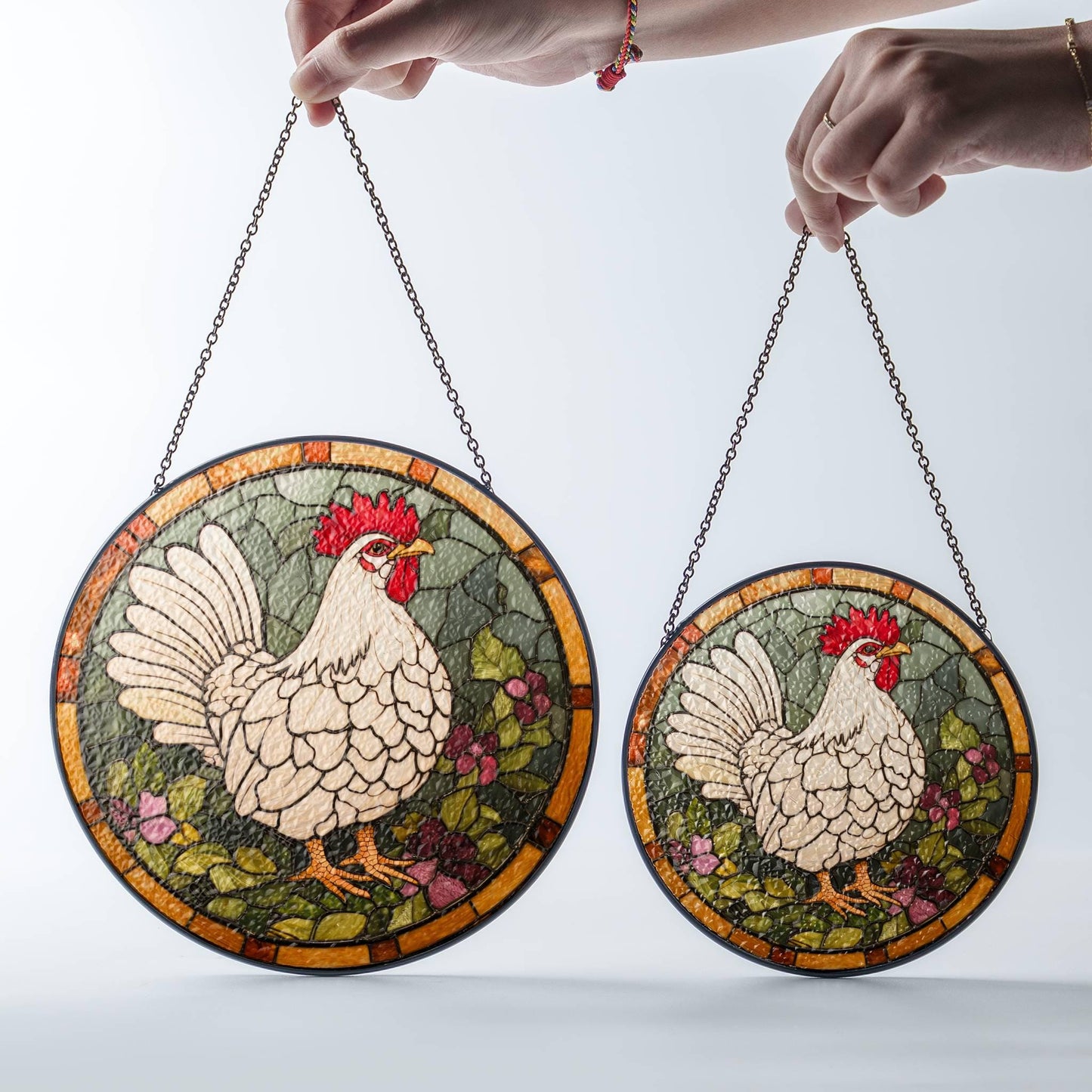 Chicken Stained Glass SunCatcher Farm Animal Window Hanging Home Decor Gift