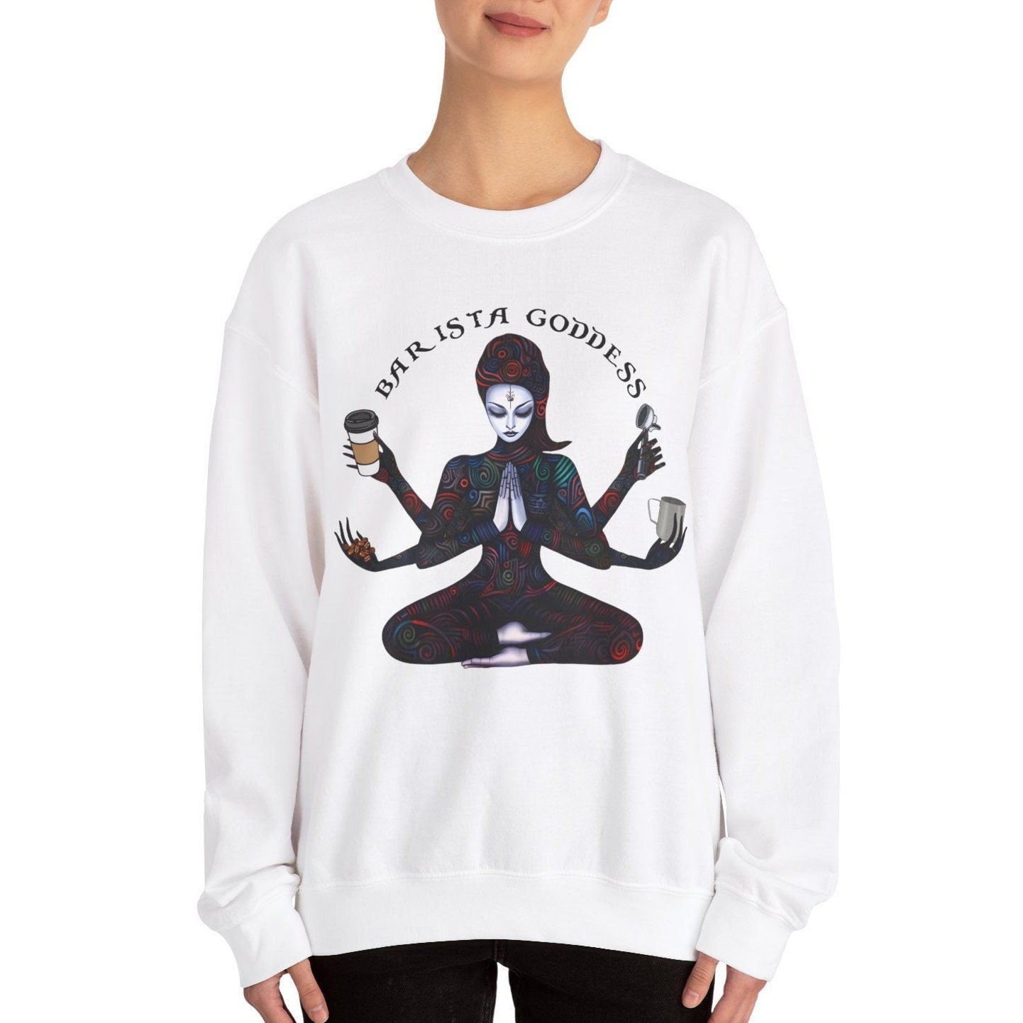 Barista Goddess Sweatshirt - Coffee Lover Crew Neck for Women