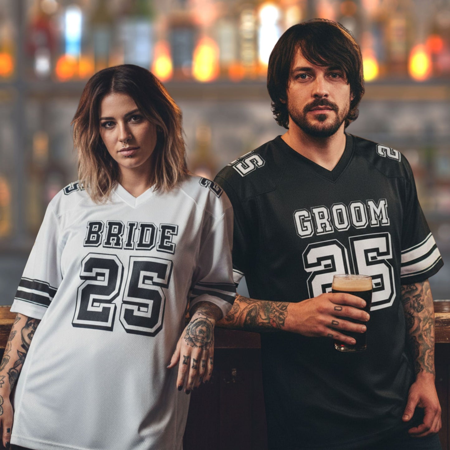 Bride and Groom Matching Football Jersey, Personalized Name and Number