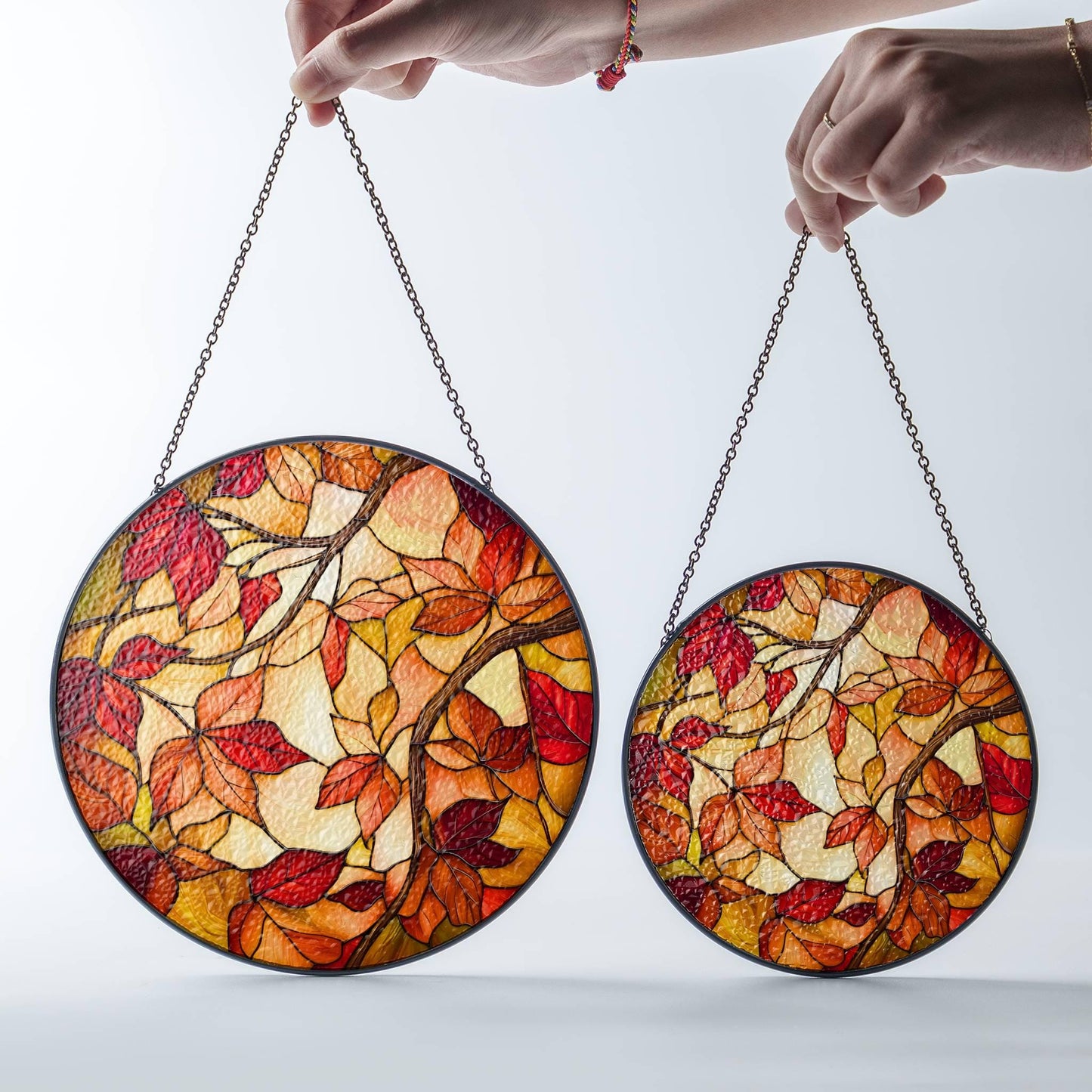Autumn Stained Glass SunCatcher Fall Season Window Hanging Autumn