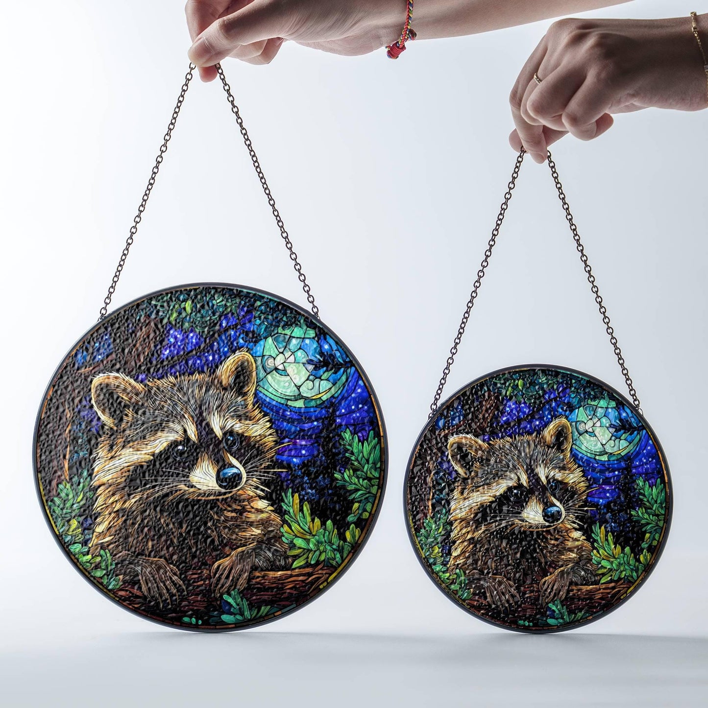 Raccoon At Night Stained Glass SunCatcher Raccoon Window Hanging Home Decoration