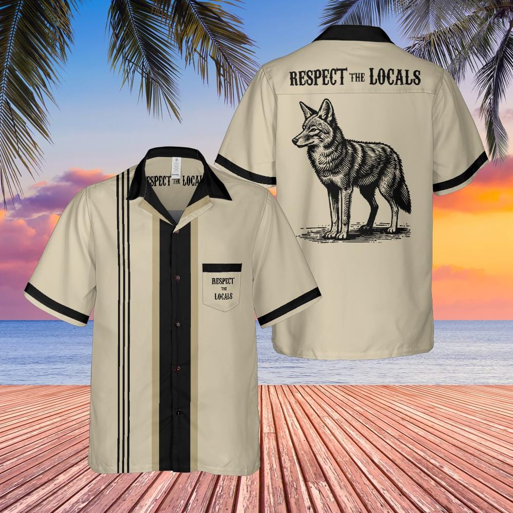 Coyote Button Up Shirt with Pocket, Coyote Respect The Locals Hawaiian Shirt Coyote Bowling Shirt