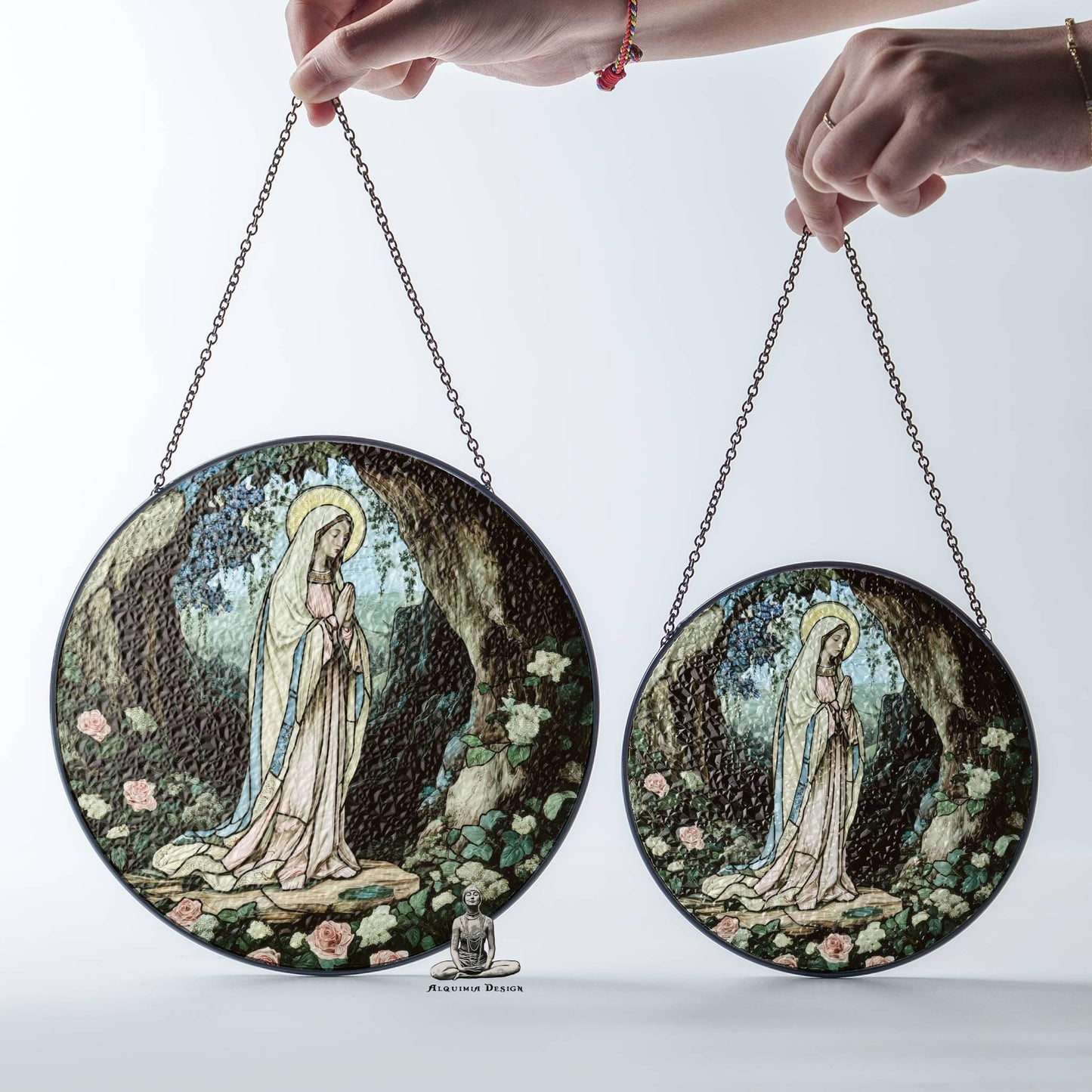 Lady of Lourdes Stained Glass SunCatcher Catholic Art Virgin Mary Window Decor