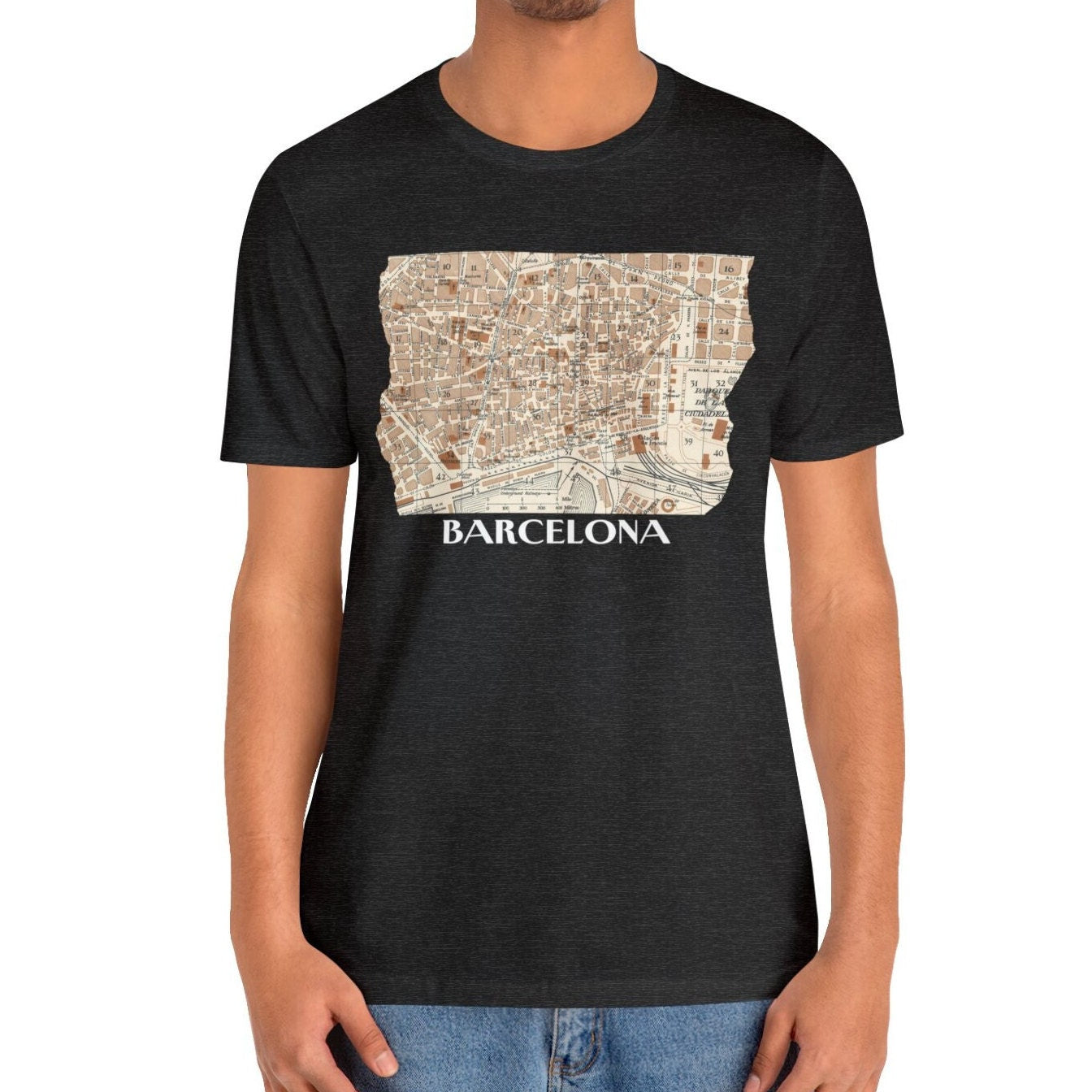 Barcelona Vintage Map T-shirt - Travel Tee Gift for Barcelona Visitors