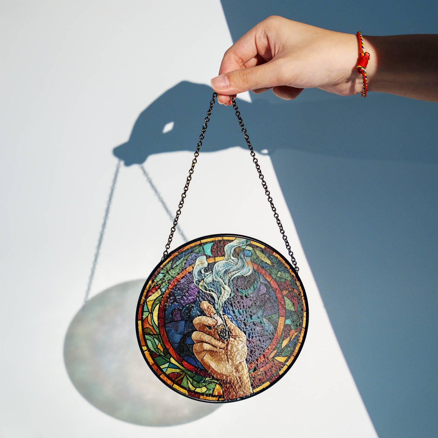 Stained Glass Marijuana Leaf Sun Catcher - Cannabis Window Hanging Decor