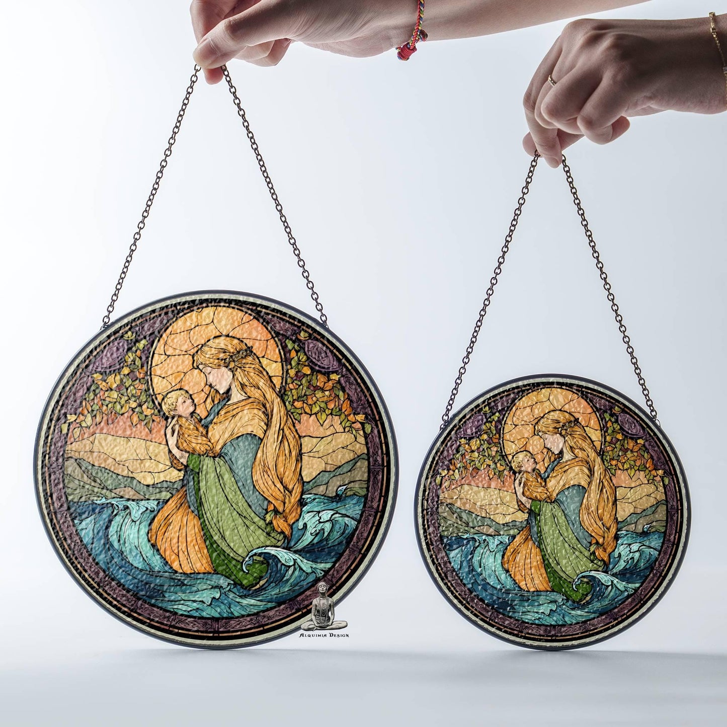 Danu Goddess Stained Glass SunCatcher - Celtic Goddess Window Hanging Decor