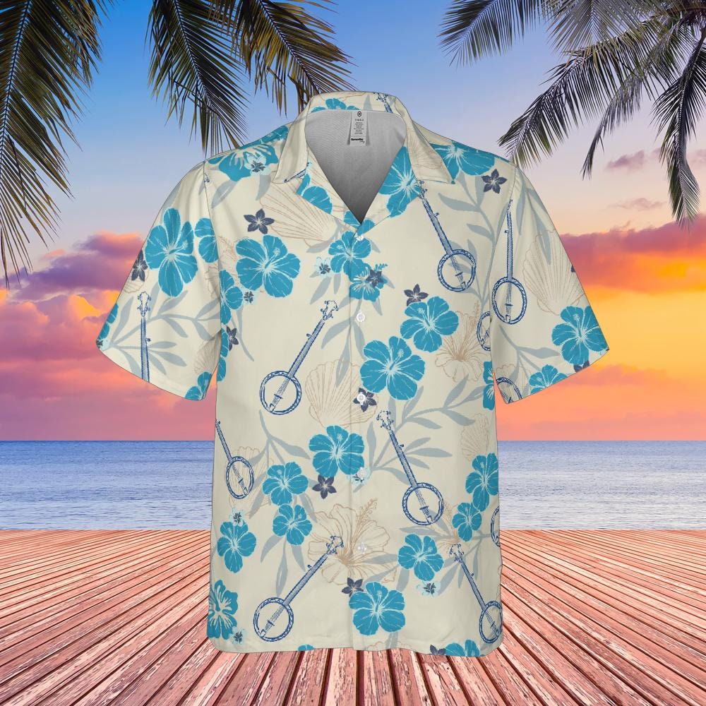 Banjo Hawaiian Shirt, Banjo Shirt Hibiscus Banjo Player Short-sleeve Button Down Shirt Banjoist Shirt Gift For Banjoist