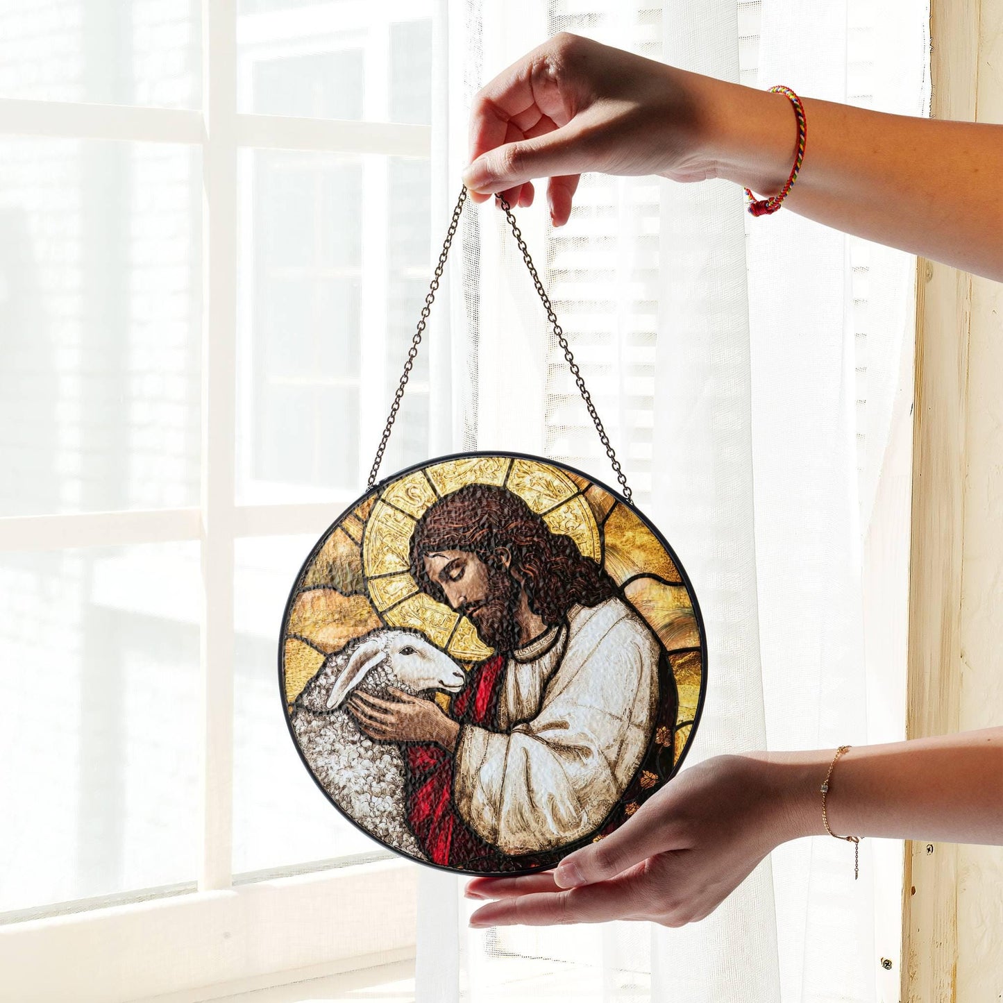 Jesus Leaves the 99 Stained Glass SunCatcher Christian Art Window Decor Art