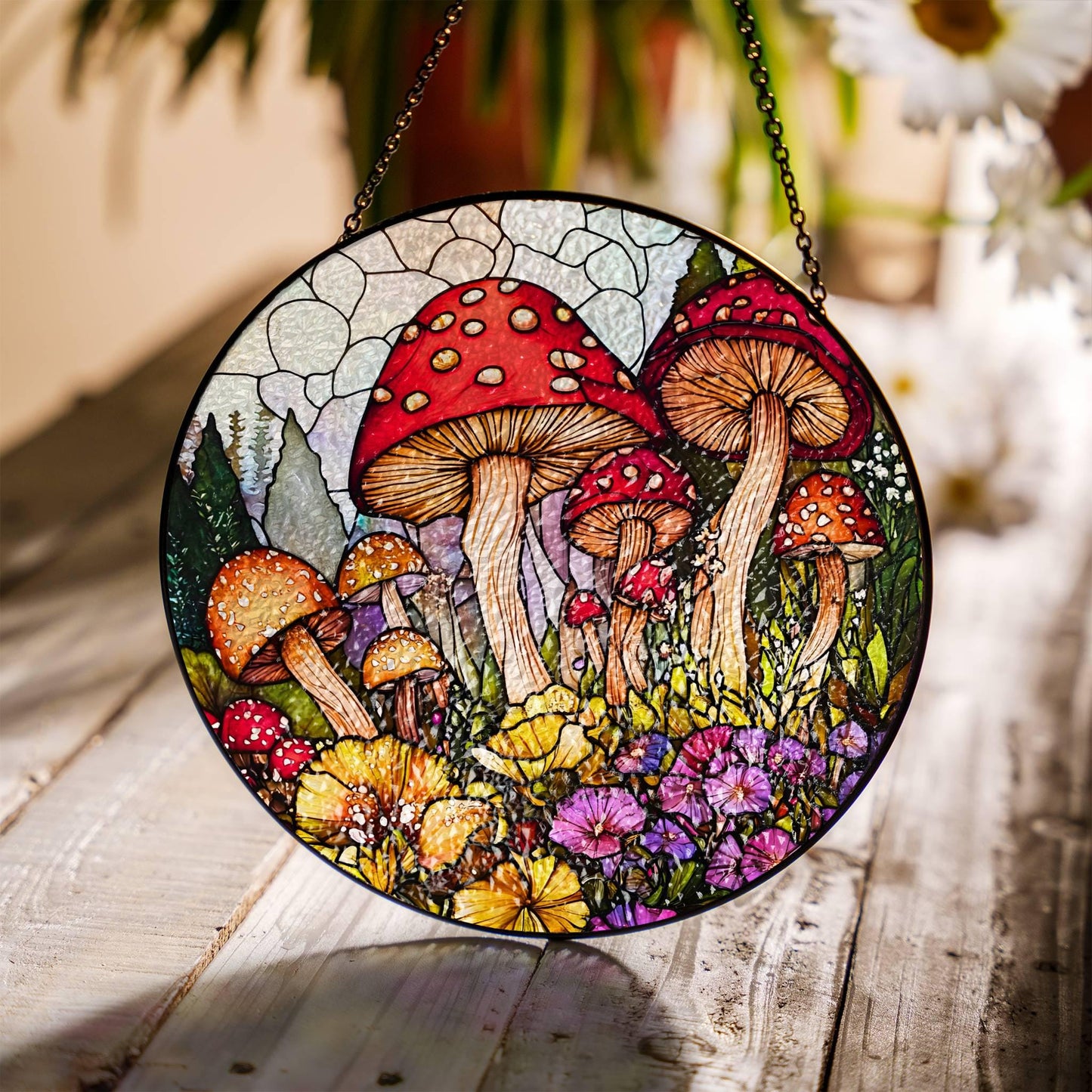 Mushroom Stained Glass SunCatcher Fungi Mycology Window Hanging Home Decoration