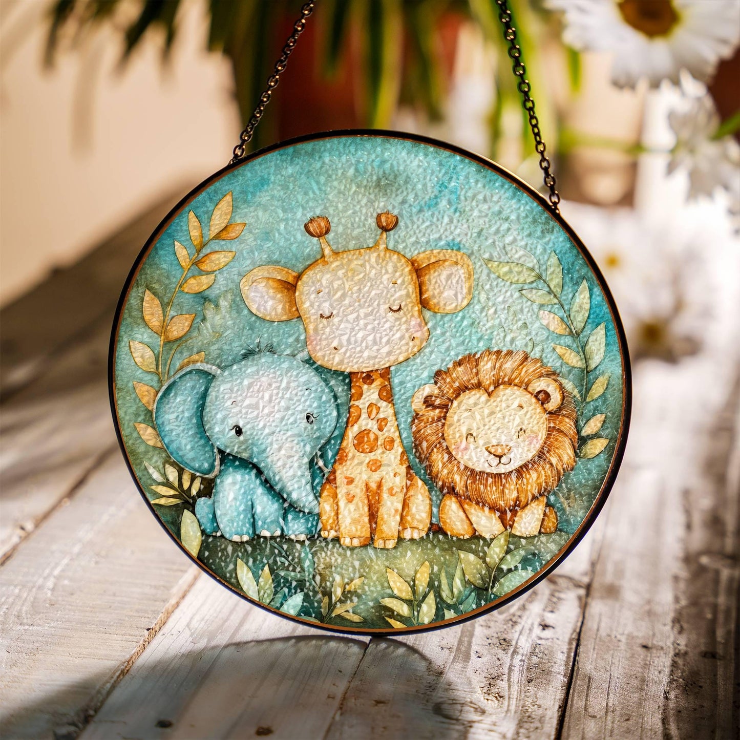 Cute Animals Stained Glass SunCatcher Nursery Decor Kids Baby Room Decor Window