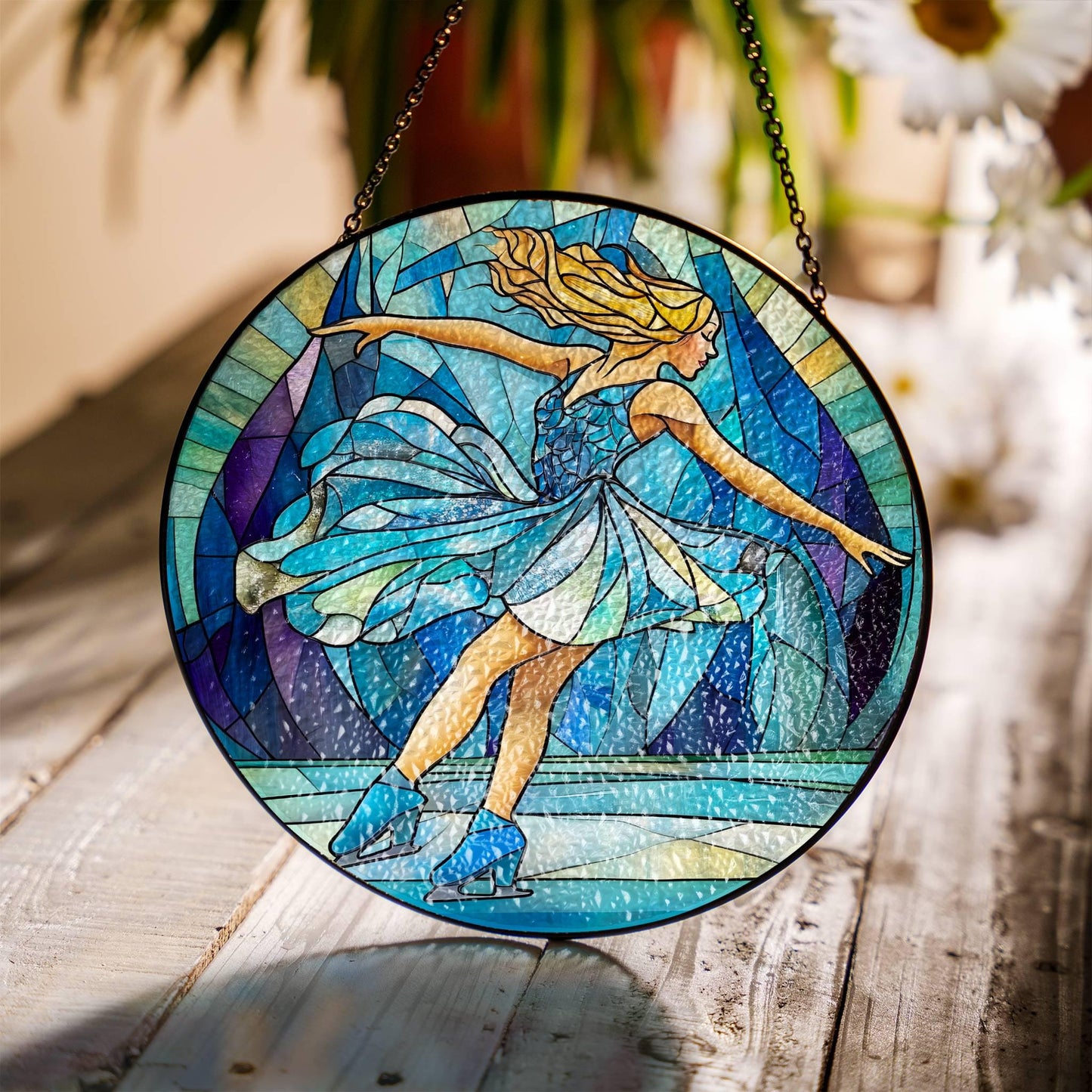 Ice Skate Stained Glass Sun Catcher - Ice Skating Window Decor