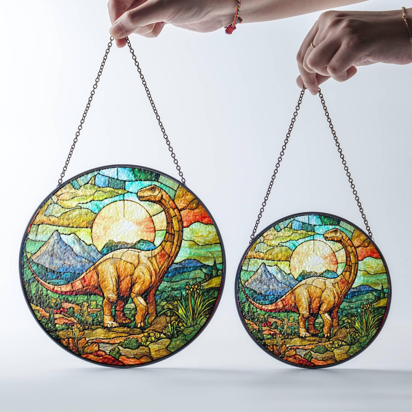 Brontosaurus Stained Glass SunCatcher Dinosaur Window Hanging Home Decor Art