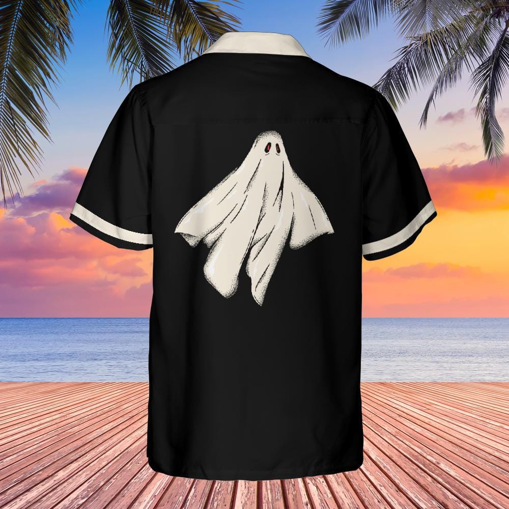 Halloween Button Up Shirt with Pocket, Halloween Hawaiian Shirt Ghost Bowling