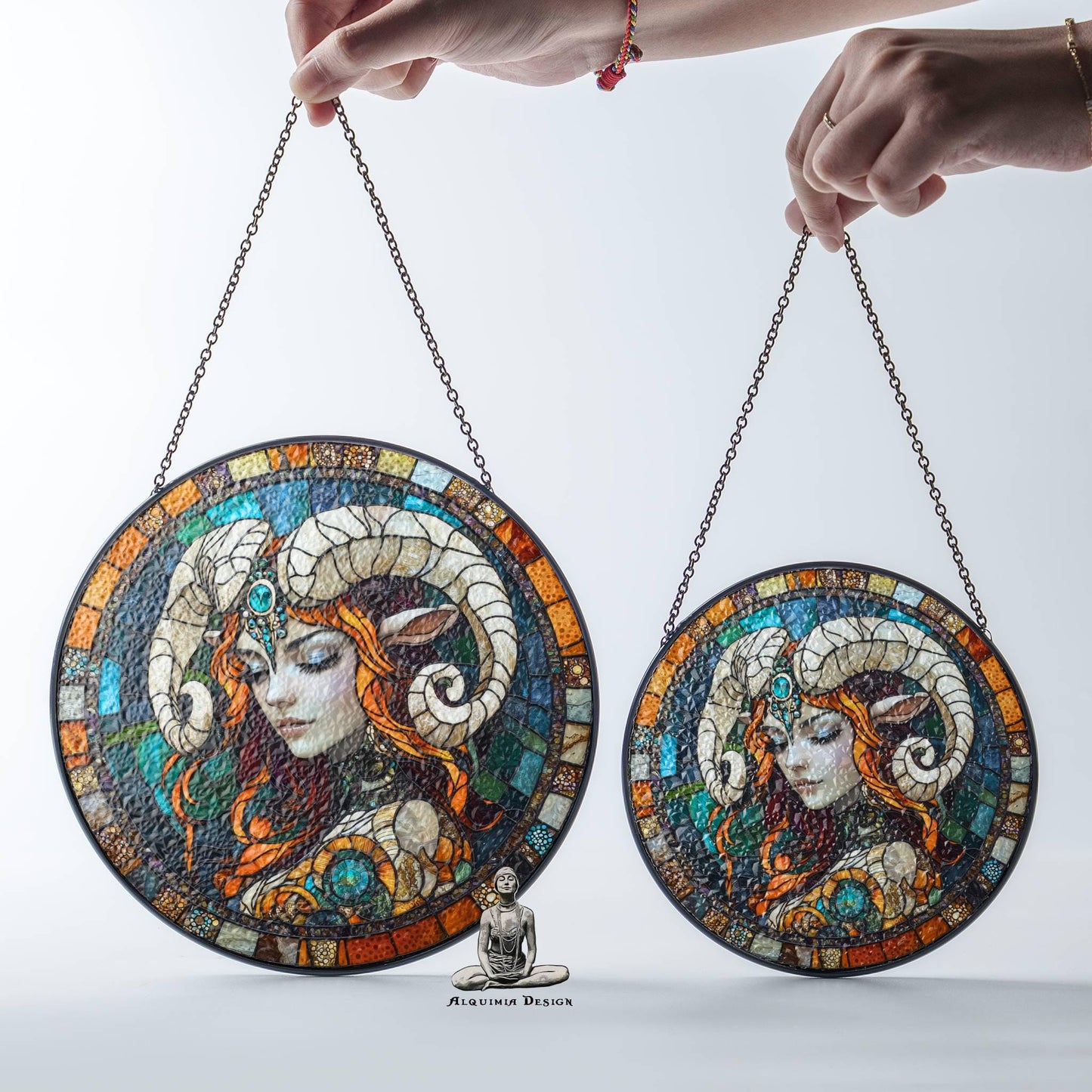 Aries Stained Glass Zodiac SunCatcher Aries Zodiac Sign Window Hanging Decor
