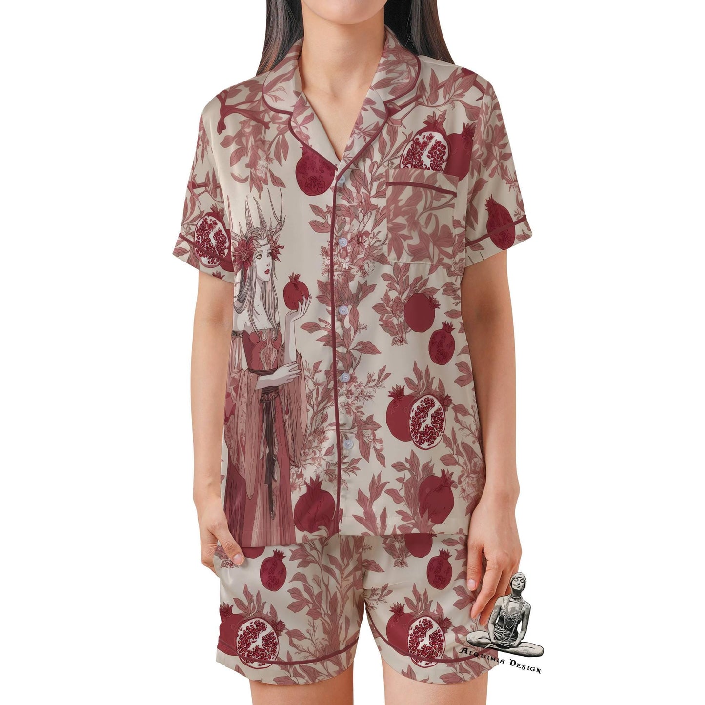 Persephone Pajama Set Short Sleeves, Persephone Goddess Pomegranate Pajamas Set