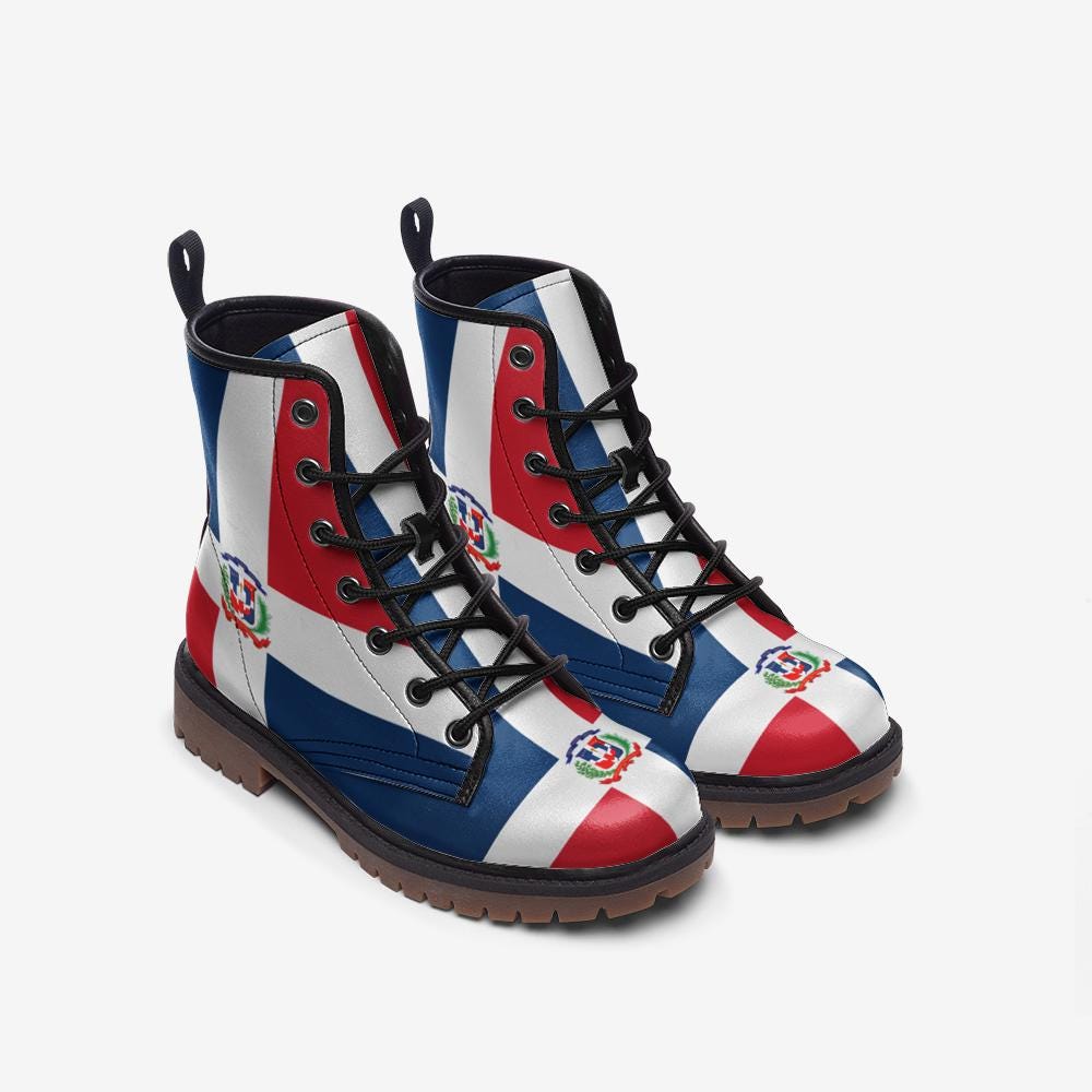 Dominican Republic Flag Boots Vegan Leather Combat Boots Republica Dominicana