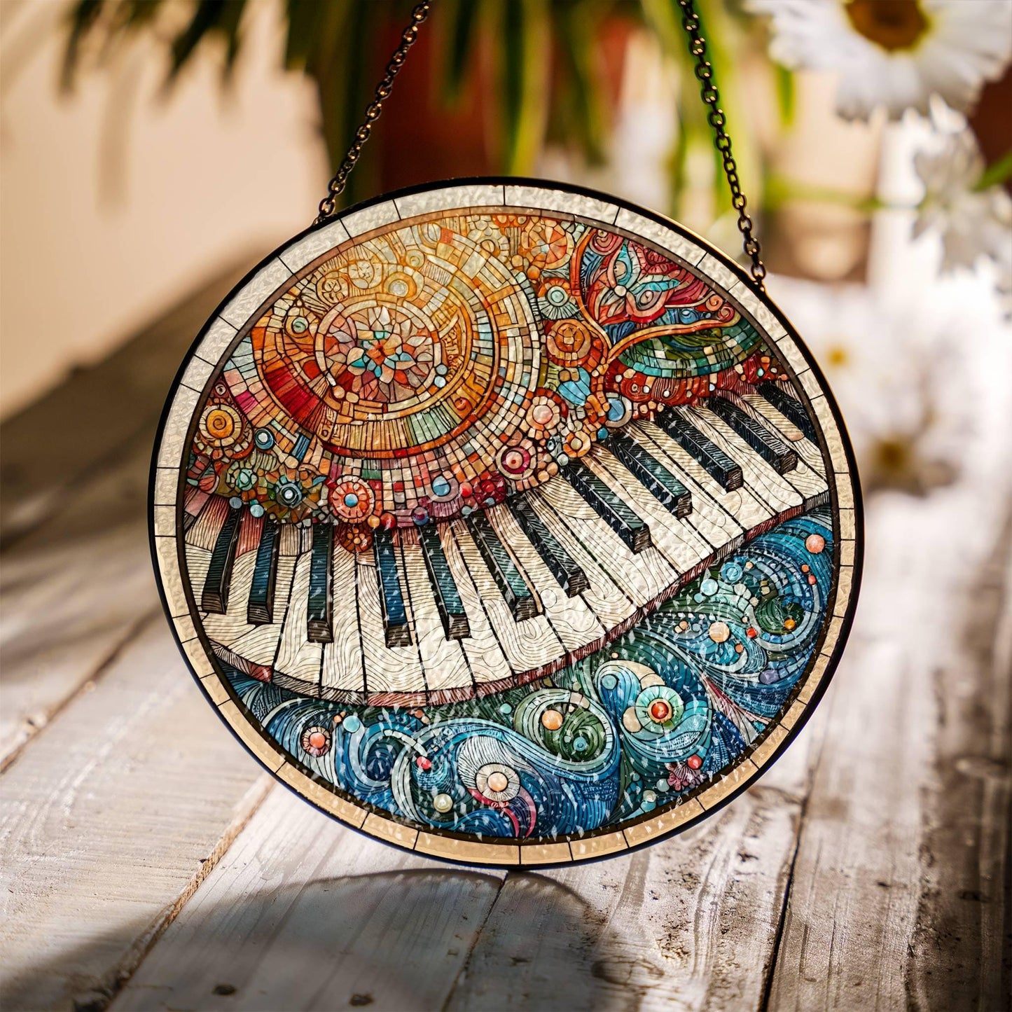 Piano Stained Glass Sun Catcher Piano Keys Light Catcher Window Hanging Home Decoration Pianist Gift for Piano Player