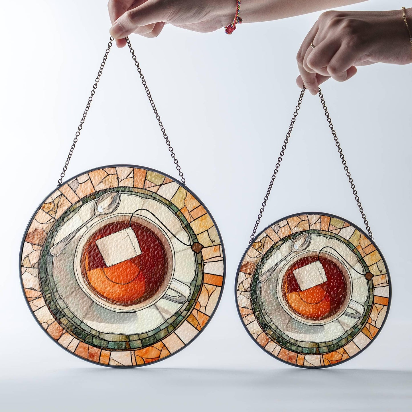 Tea Stained Glass SunCatcher Tea Cup Window Hanging Tea Time Home Decoration