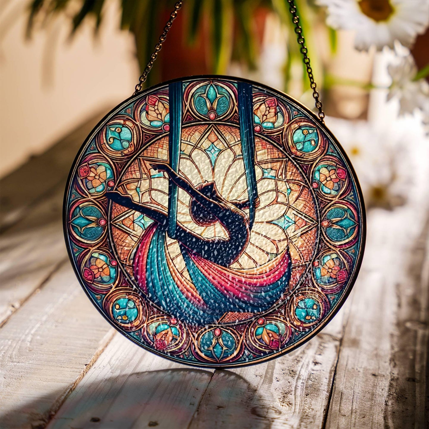 Aerialist Stained Glass Sun Catcher - Aerial Dancer Window Hanging Decor