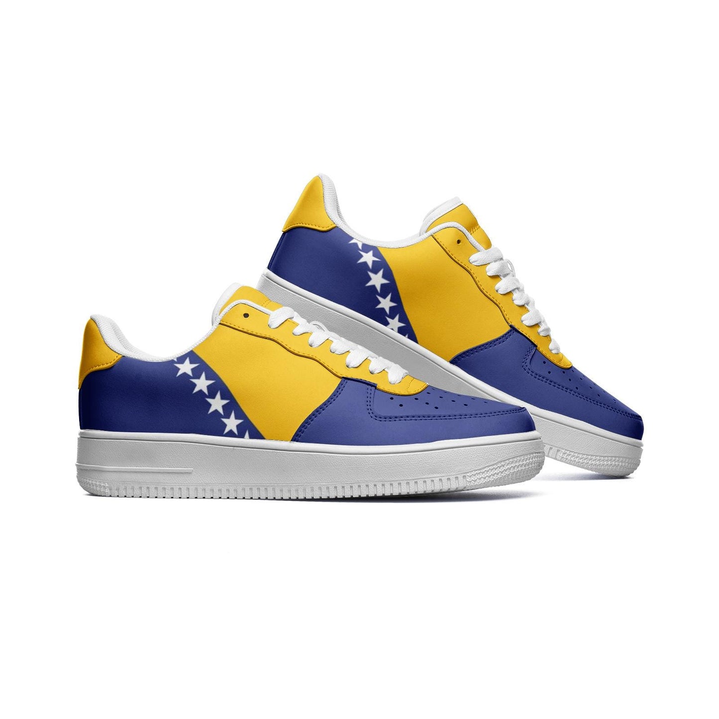 Bosnia and Herzegovina Flag Sneakers, Bosnia Colors Unisex Low Top Vegan Leather