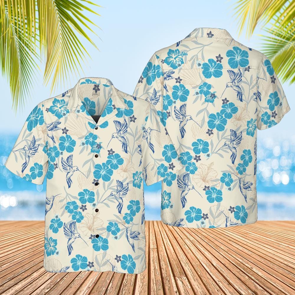 Hummingbird Hawaiian Shirt, Bird Lover Button Up Shirt Birdwatching