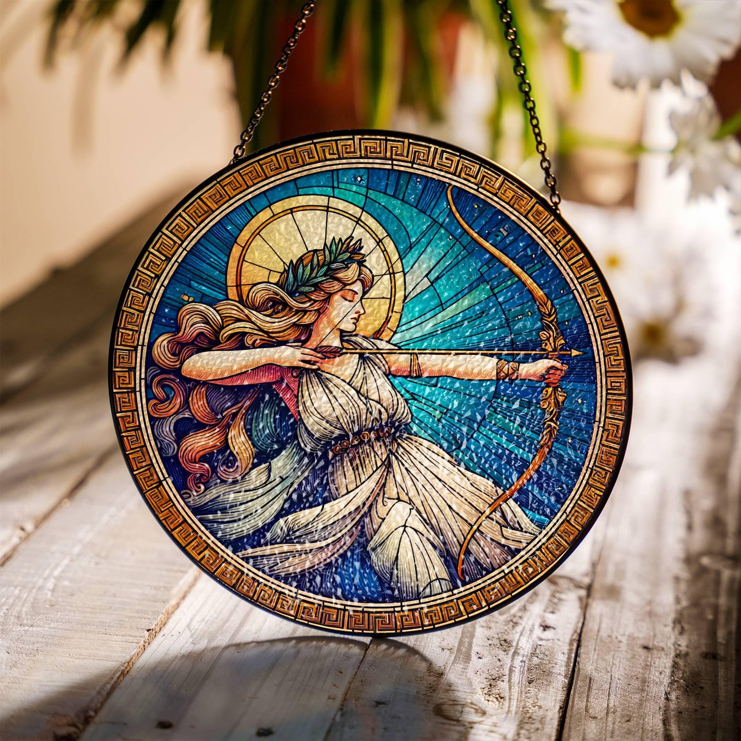 Artemis Stained Glass SunCatcher Greek Goddess Artemis Window Hanging Protection