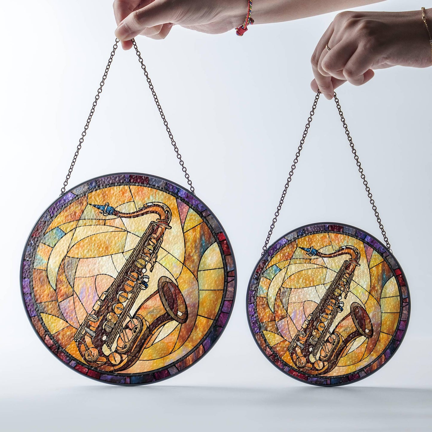 Saxophone Stained Glass Sun Catcher - Jazz Music Window Hanging Decor