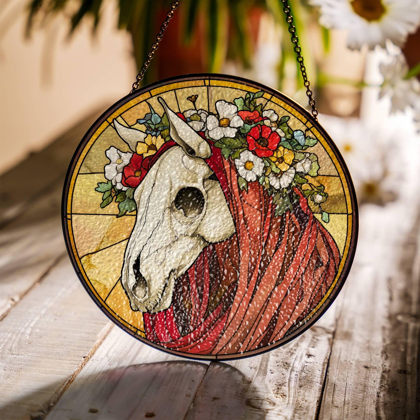 Mari Lwyd Suncatcher Faux Stained Glass Christmas Mari Lwyd Window Hanging