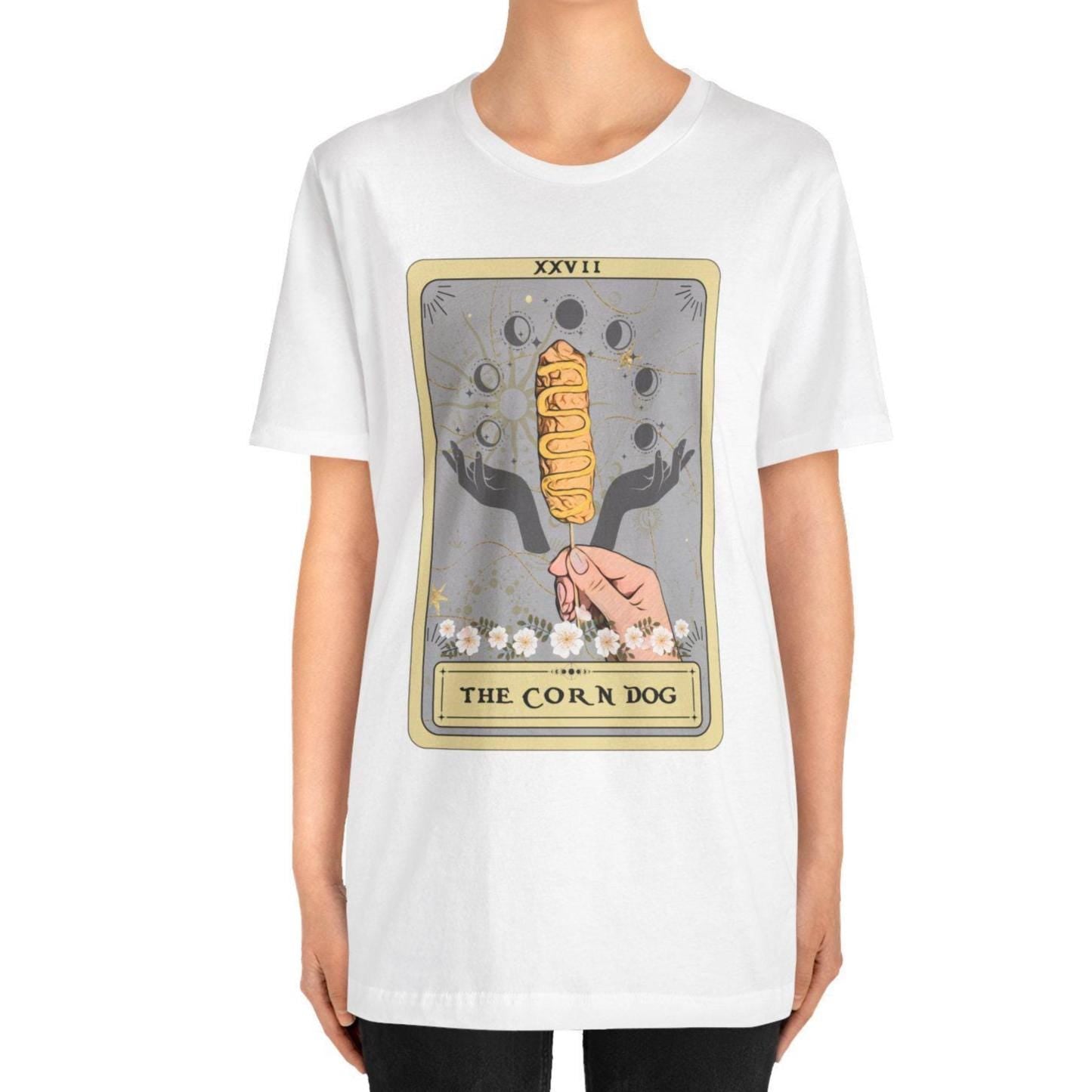 Corn Dog Tarot Card Shirt - Foodie Gift Tee with Mustard Design