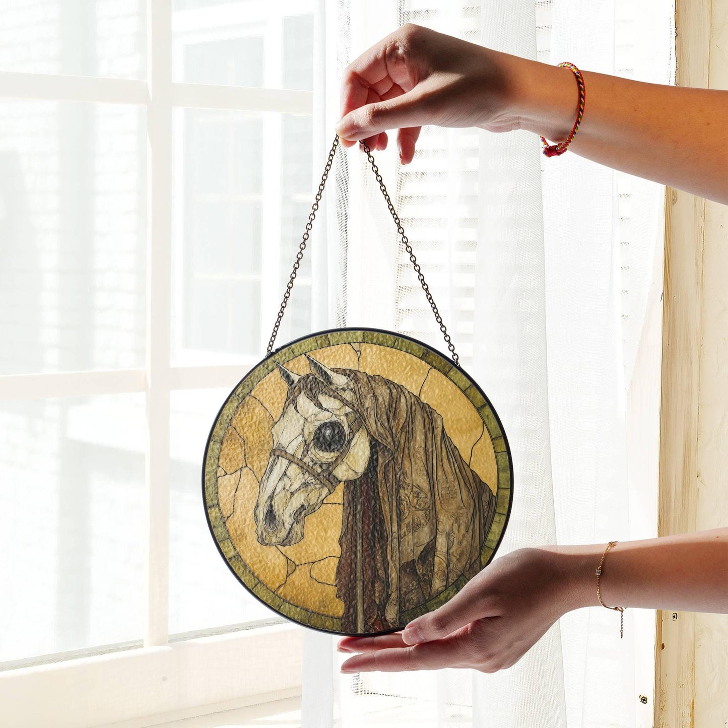 Mari Lwyd Suncatcher Faux Stained Glass Christmas Mari Lwyd Window Hanging