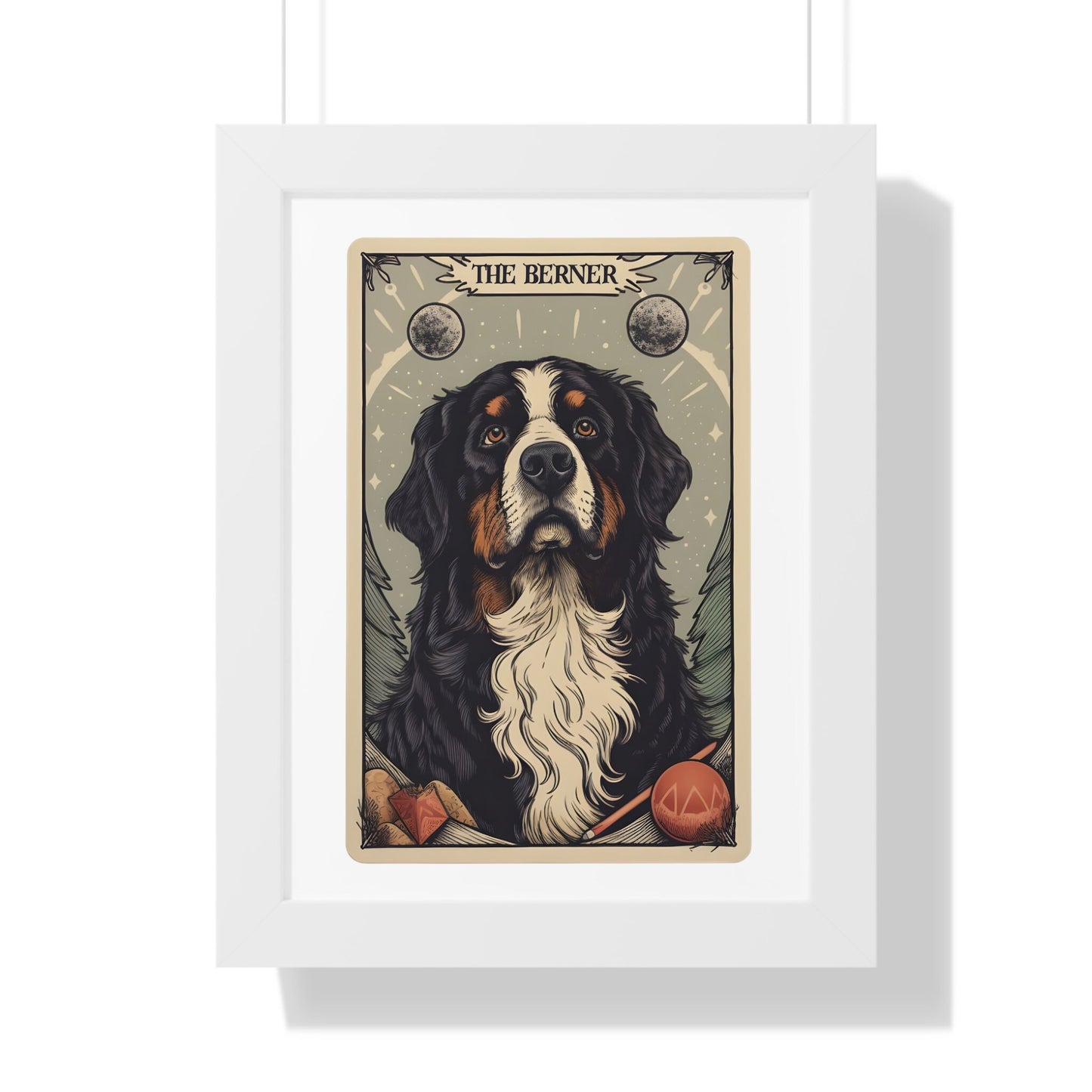Bernese Mountain Dog Tarot Card Print - Framed Wall Art for Berner Moms