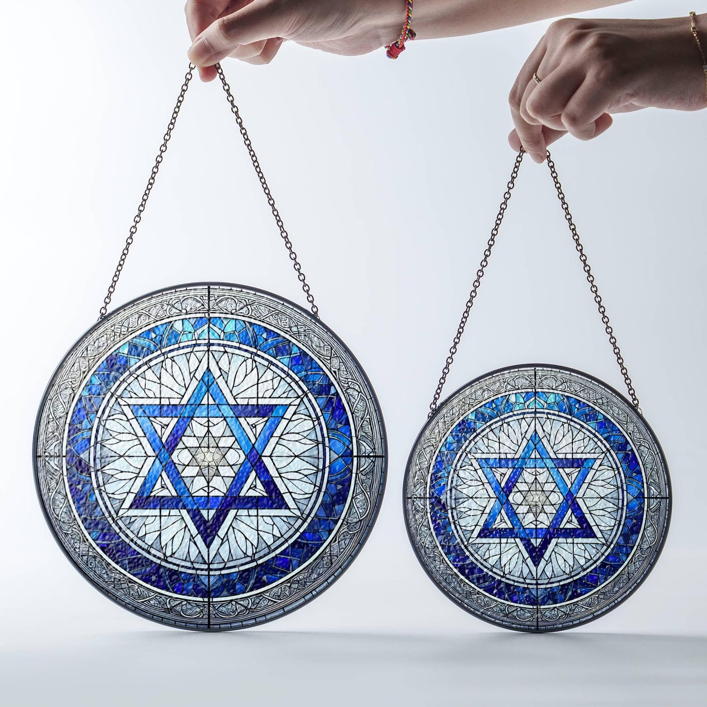 Star of David Stained Glass Sun Catcher - Hanukkah Decor Window Hanging