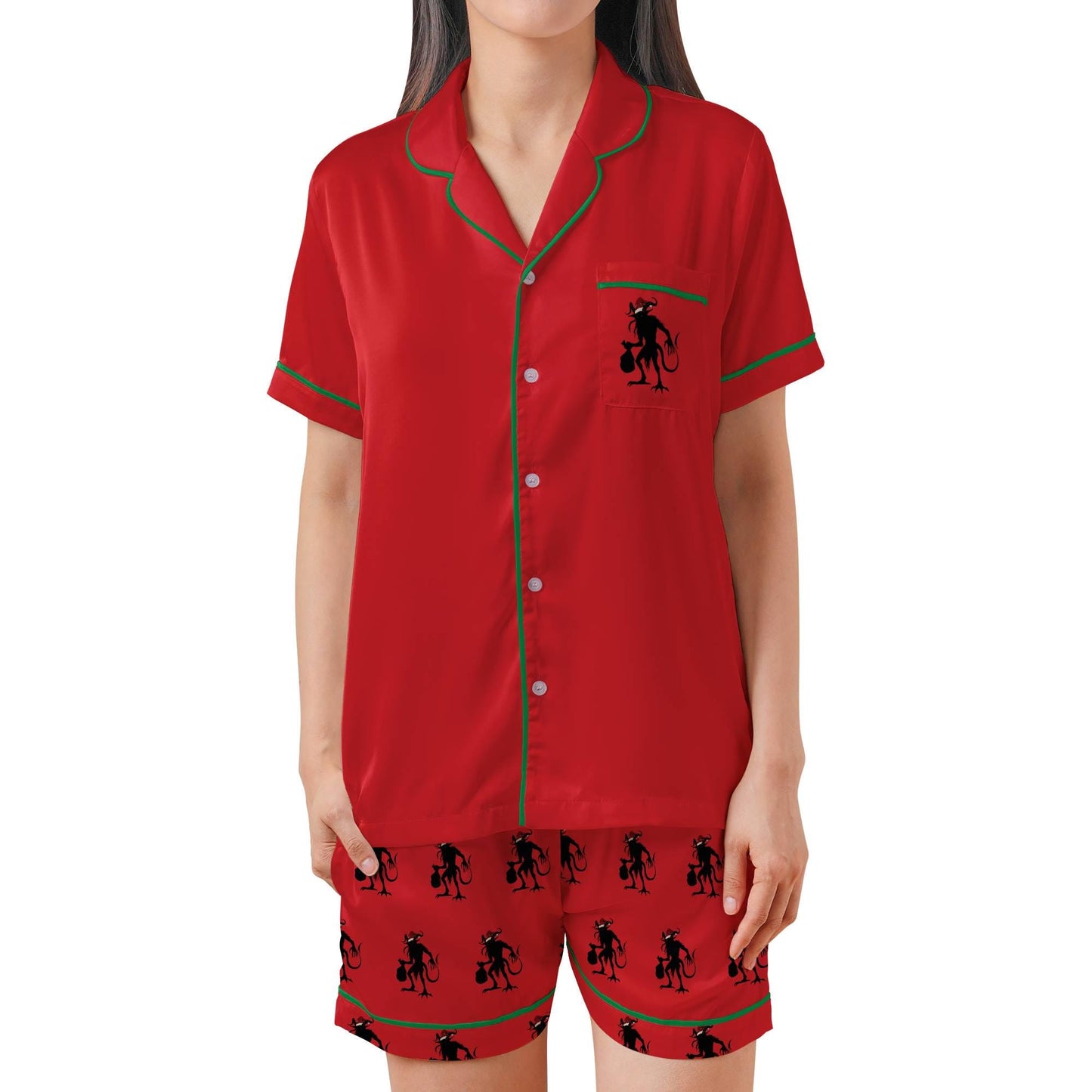 Krampus Satin Short Sleeves Pajama Set, The Krampus Christmas Women's Pajamas