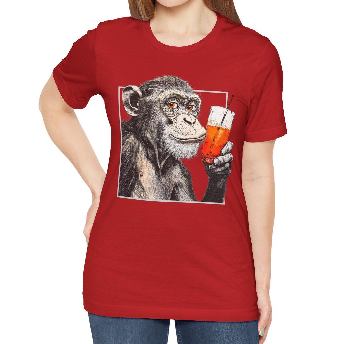 Monkey Drinking Cocktail Shirt Aperol Spritz T- Shirt, Monkey Aperol Spritz Tee