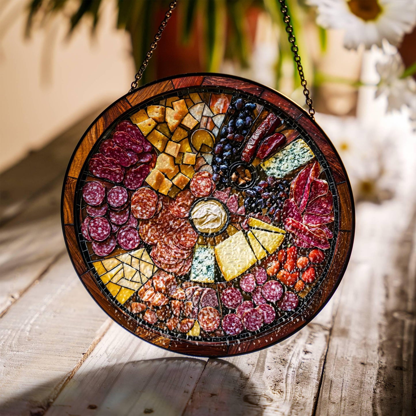 Charcuterie Board Gift Stained Glass SunCatcher Foodie Gifts Window Hanging Art