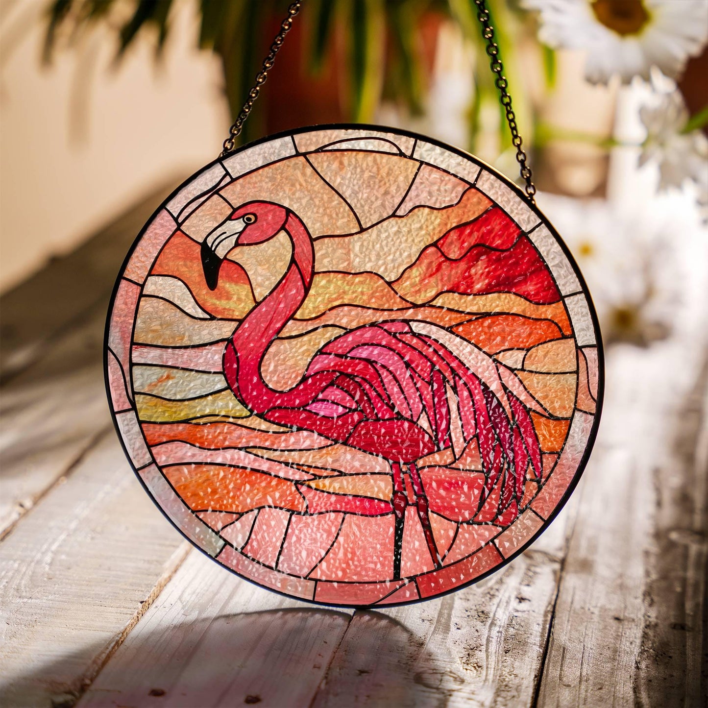 Flamingo Stained Glass Sun Catcher Bird Light Catcher Window Hanging Flamingo Home Decoration
