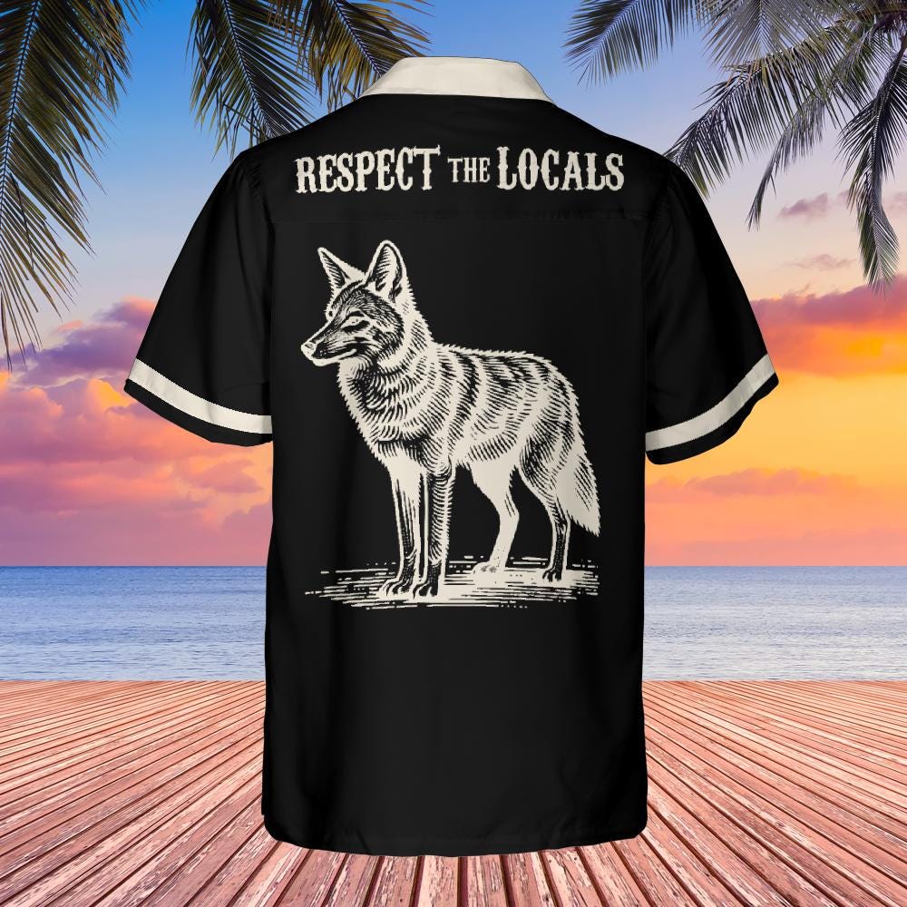 Coyote Button Up Shirt with Pocket, Coyote Respect The Locals Hawaiian Shirt Coyote Bowling Shirt