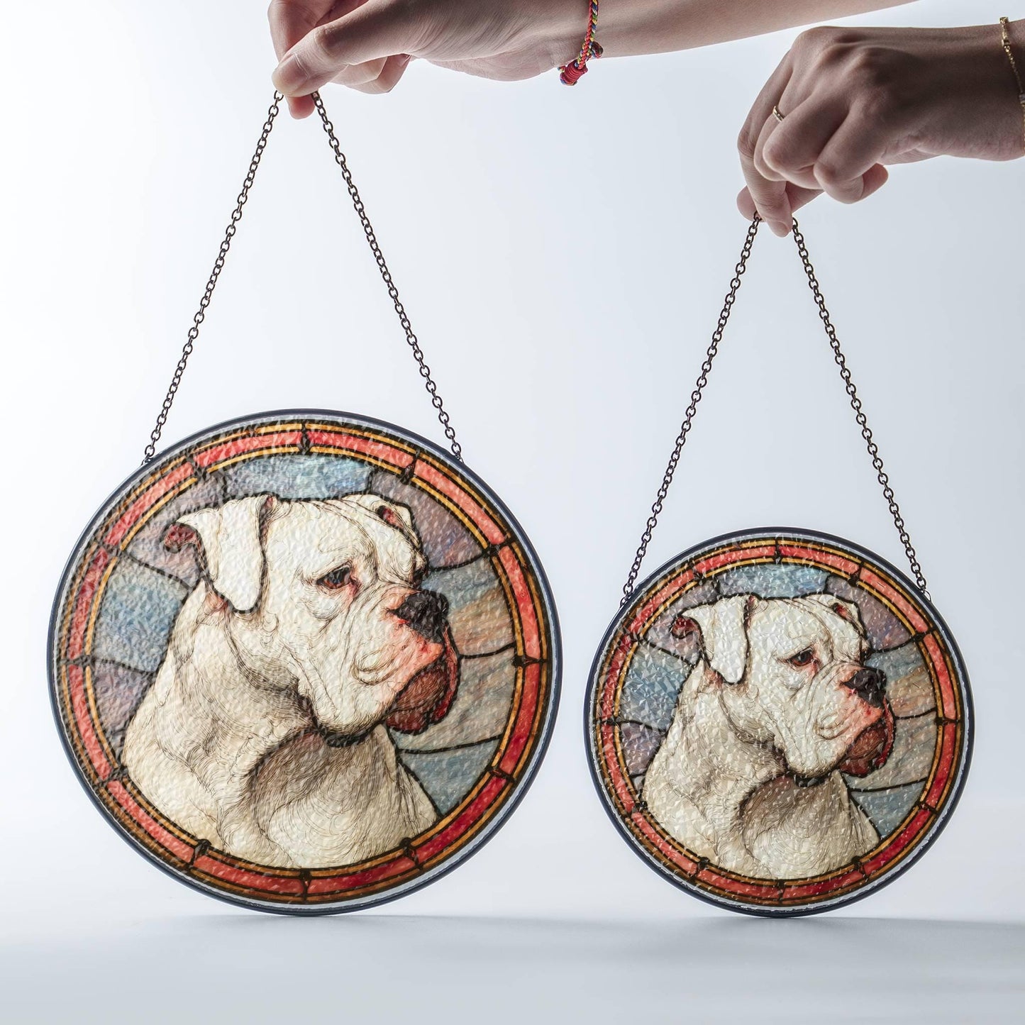 White Boxer Stained Glass Sun Catcher - Dog Light Catcher Window Decoration