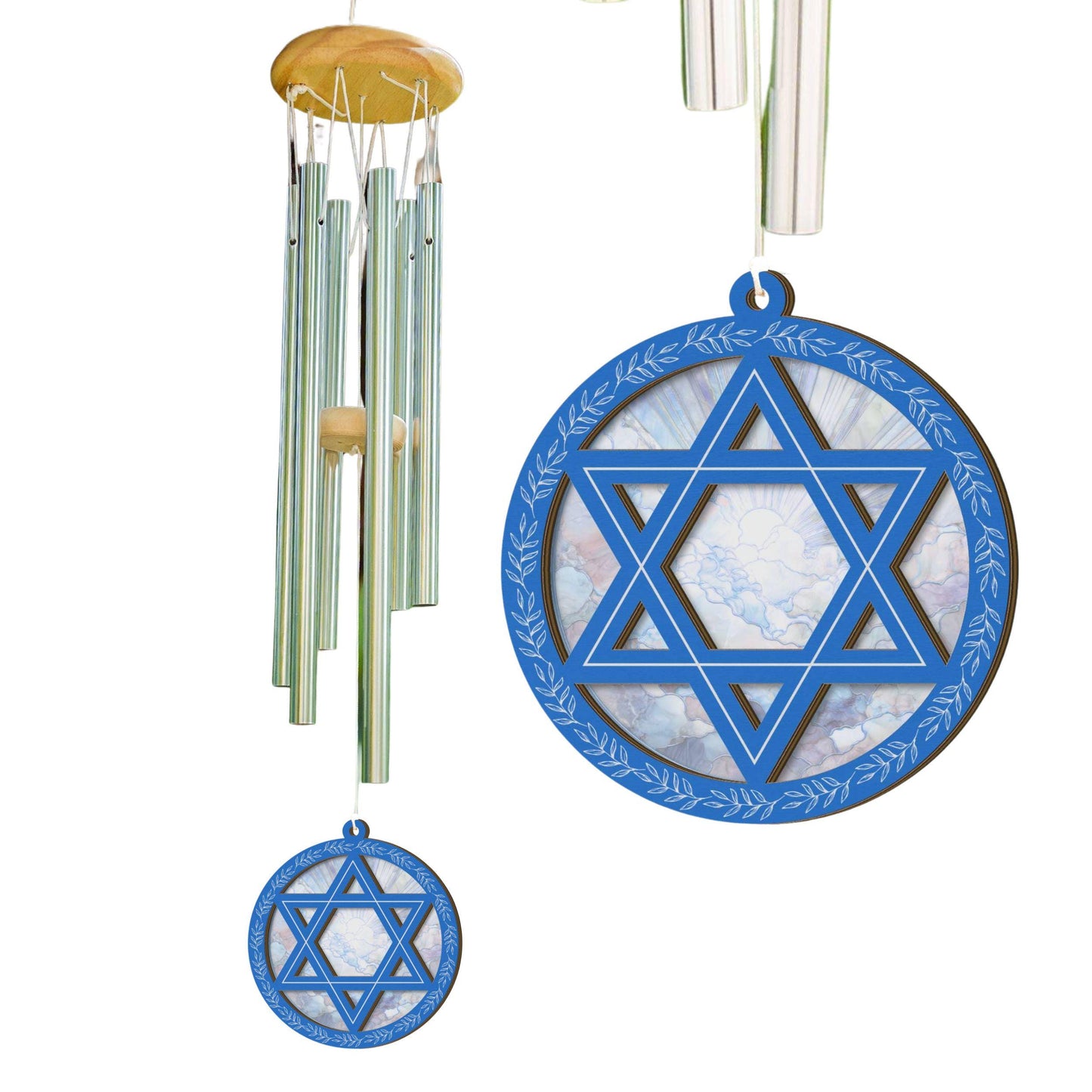 Star of David Wind Chime - Jewish Suncatcher Home Decor Hanukkah Israel Colors