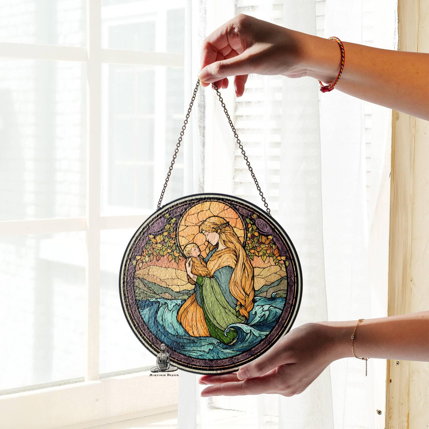 Danu Goddess Stained Glass SunCatcher - Celtic Goddess Window Hanging Decor