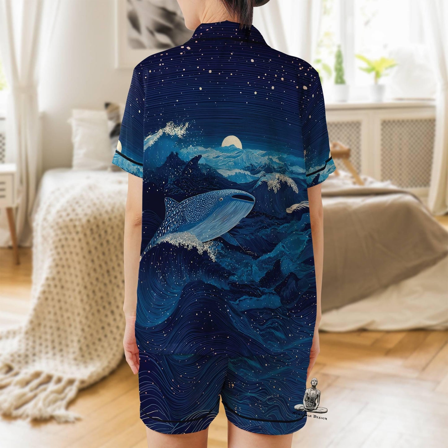 Whale Shark Satin Pajama Set - Short Sleeve Ocean Lover Gift Pajamas Set