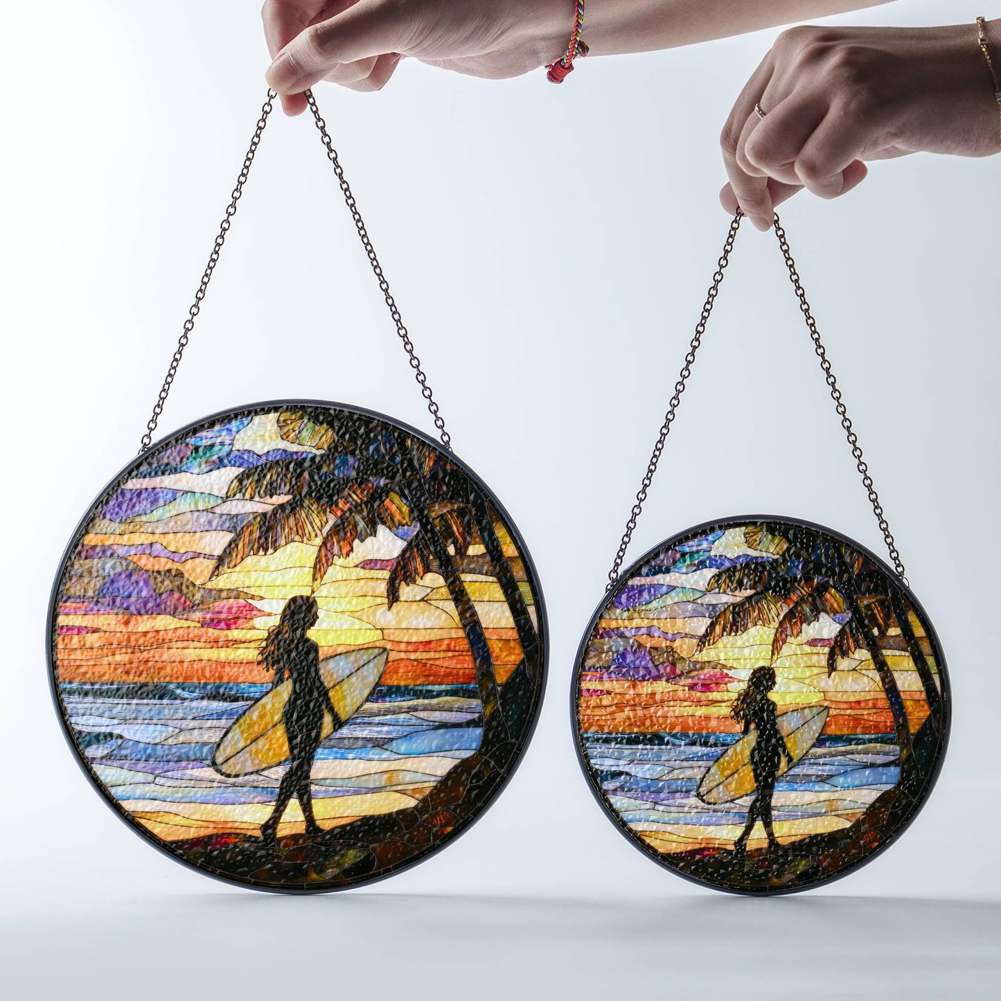 Surfing Stained Glass Sun Catcher - Beach Sunset Window Decor for Surf Lovers
