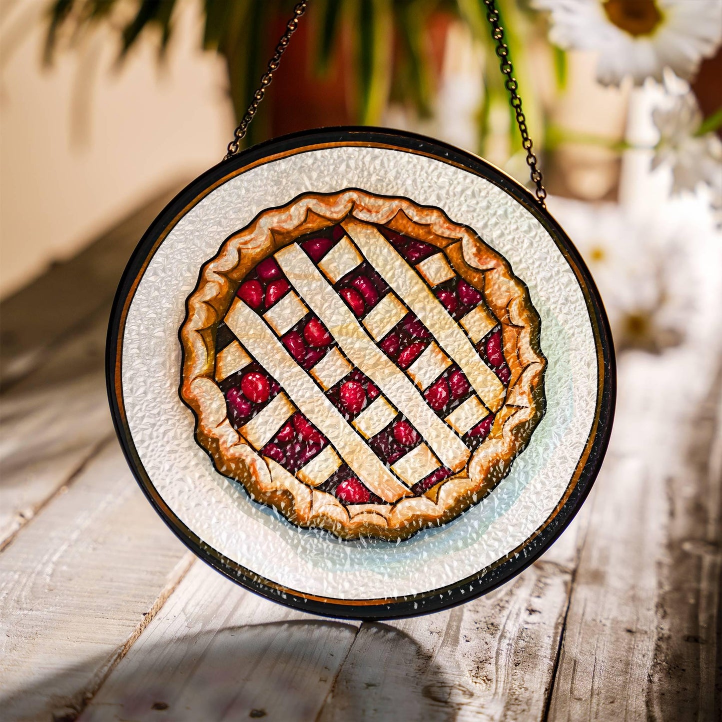 Pie Stained Glass Food SunCatcher Foodie Gift Window Hanging Home Decoration