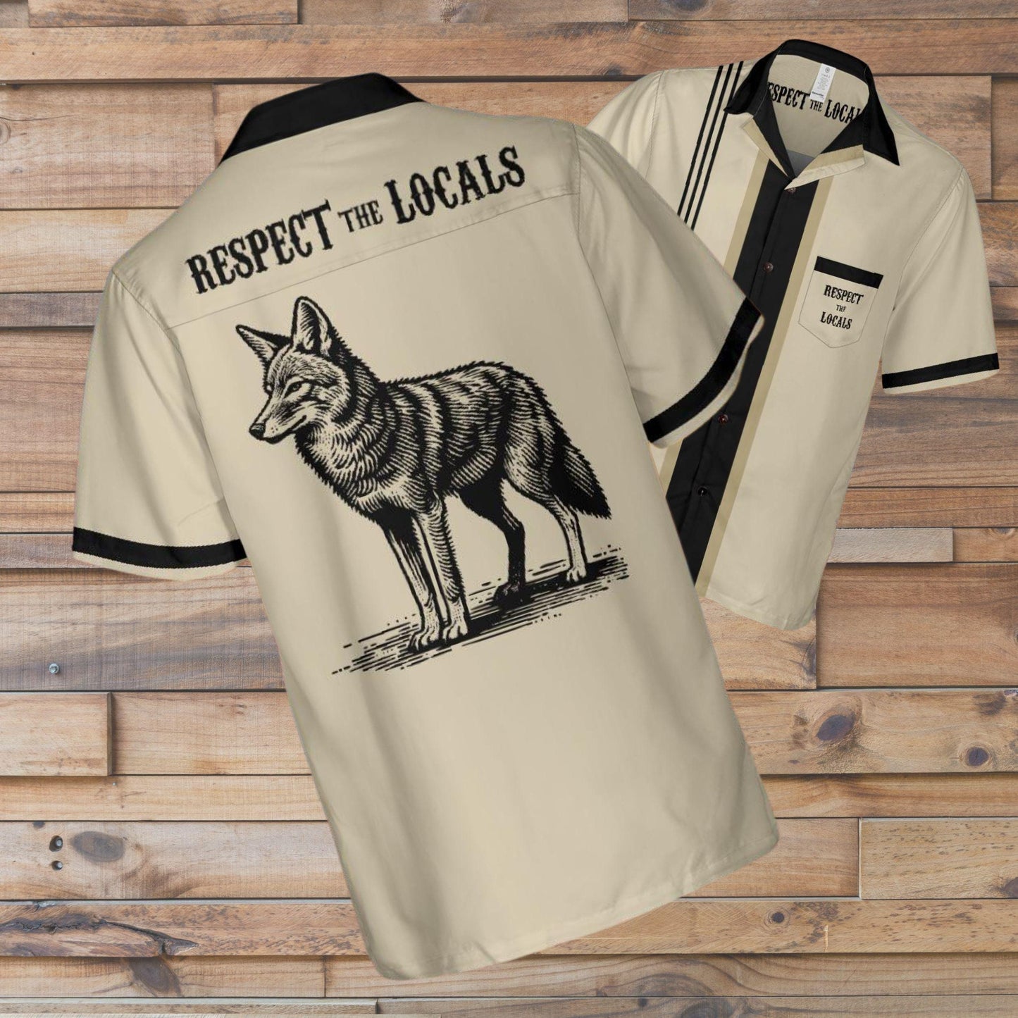 Coyote Button Up Shirt with Pocket, Coyote Respect The Locals Hawaiian Shirt Coyote Bowling Shirt