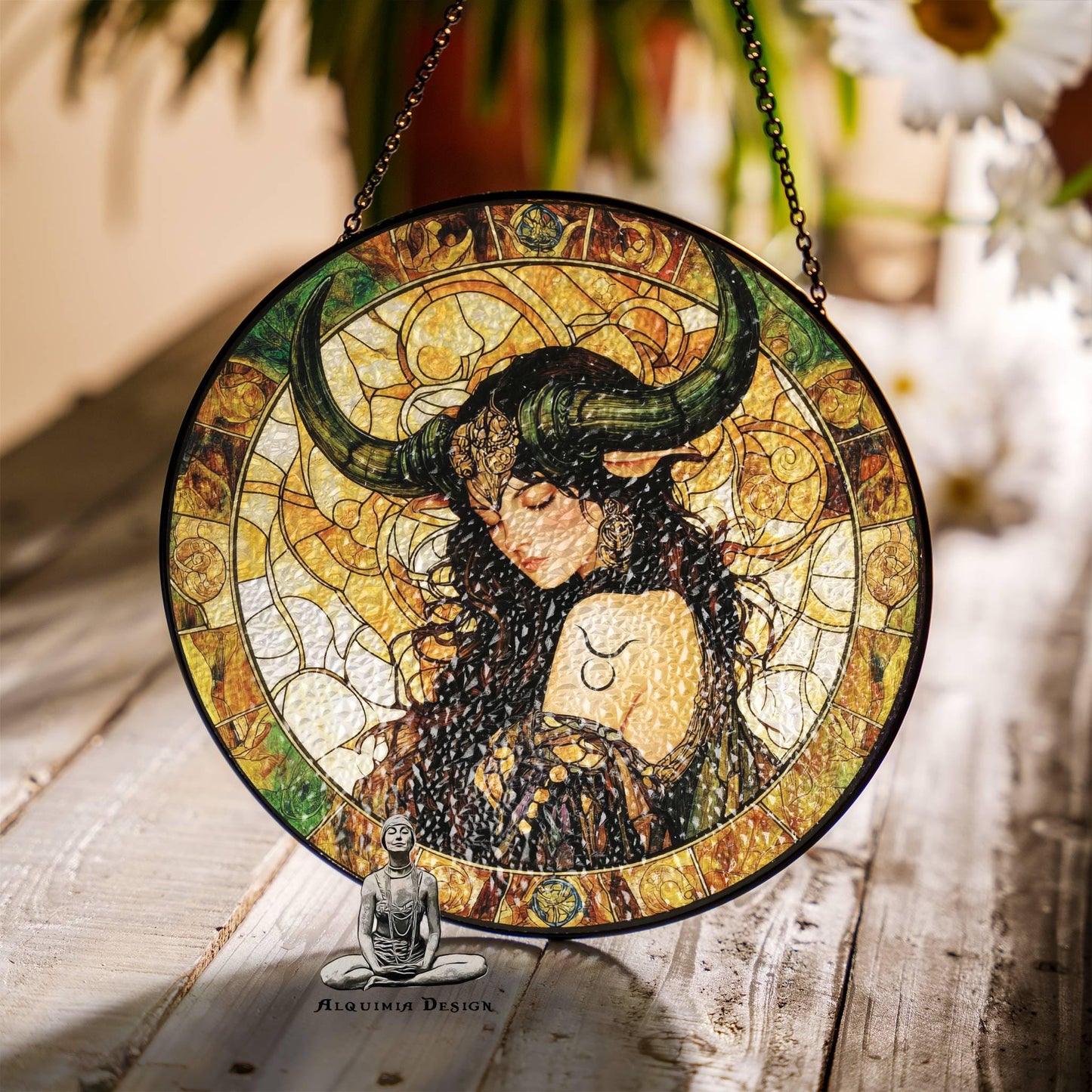 Taurus Stained Glass Zodiac SunCatcher LightCatcher Taurus Window Hanging